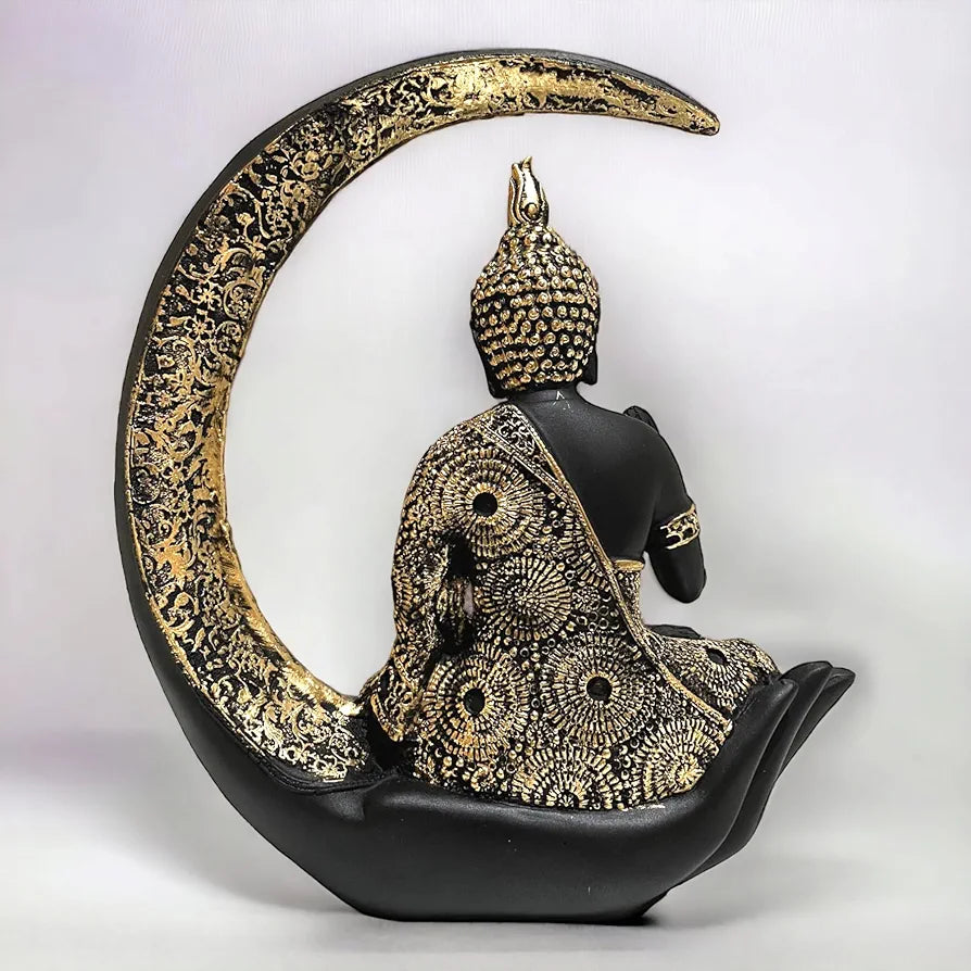 NEELAYA Antique Big Meditating Moon Buddha Statue Showpiece for Home Decor - Living Room - House Warming - Office - Gifting - Buddha Idol Polyresin Decorative Figurine 