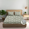 Trance Home Linen 100% Cotton 144TC Elastic Fitted Bedsheet Printed Queen Bed Size Elasticate Fitted Bedspread with 2 Pillow Covers Colour Serenity Misty Green