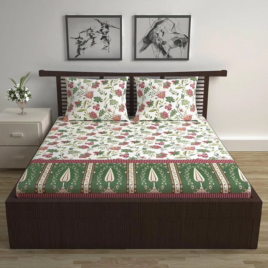 Divine Casa 144 TC 100% Cotton Bedsheet for Double Bed with Pillow Covers - 254 x 222 CM
