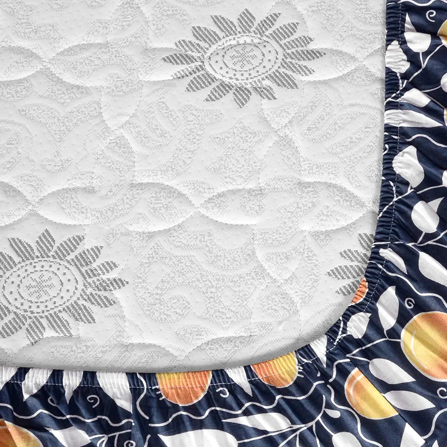 Divine Casa 144 TC Cotton Super Soft Brushed Elastic Fitted Floral Queen Size Double Bed Bedsheet with 2 Pillow Cover 
