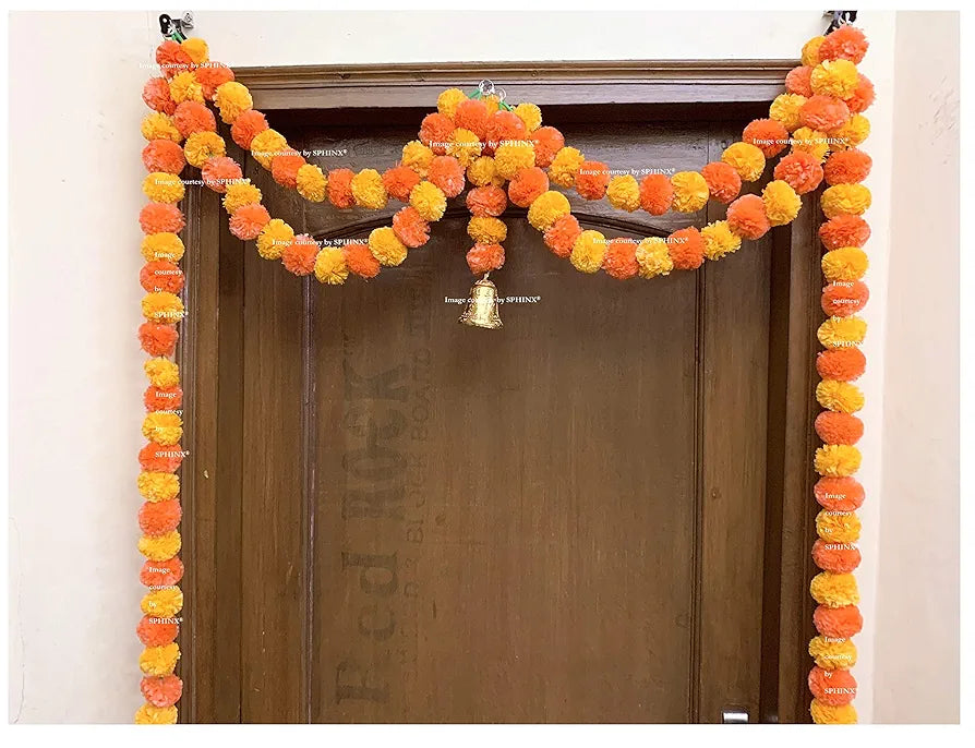 SPHINX ARTIFICIAL MARIGOLD FLUFFY FLOWER GARLANDS DOOR TORAN SET/DOOR HANGINGS - LIGHT & DARK ORANGE