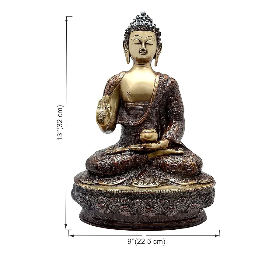 Two Moustaches Vitarka Buddha 13 Inches Brass Showpiece Figurine, Material -Brass, Weight - 4.8 Kg, Multicolour, 1 Piece