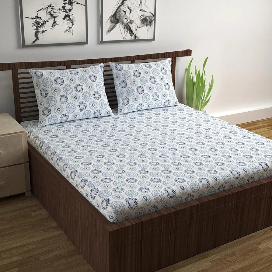 Divine Casa 144 TC 100% Cotton Bedsheet for Double Bed with 2 Pillow Cover 