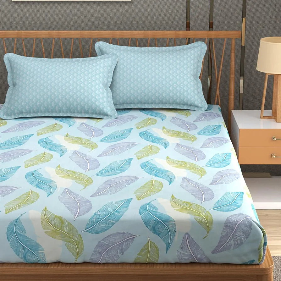 Fresh From Loom Microfiber Soft Cotton Queen Size Bedsheet for Double Bed |200 TC Hypoallergenic Soft Bed Sheet with 2 Pillow Cover | Anti Fade Printed Bed Cover 
