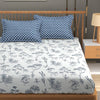 Fresh From Loom Floral XXL Bedsheet for Double Bed 240 TC King Size Bed Sheet with 2 Pillow Cover Blue Cream