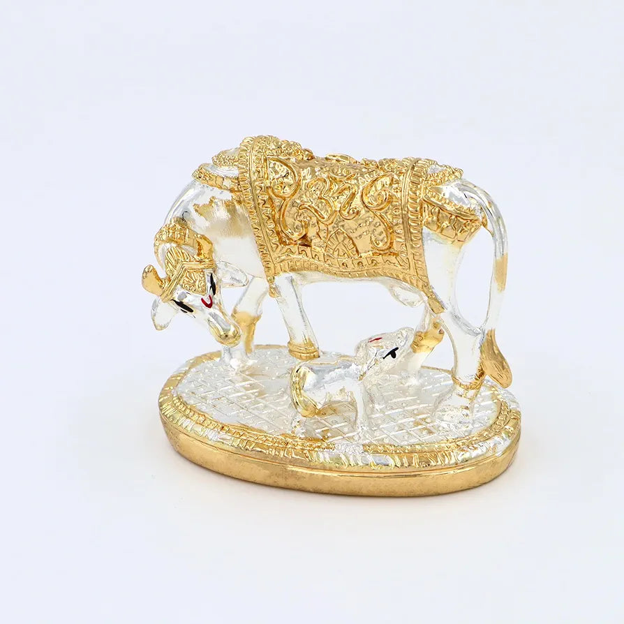 JAIPUR ACE Kamdhenu Cow with Calf Statue, Standard Size, Golden   