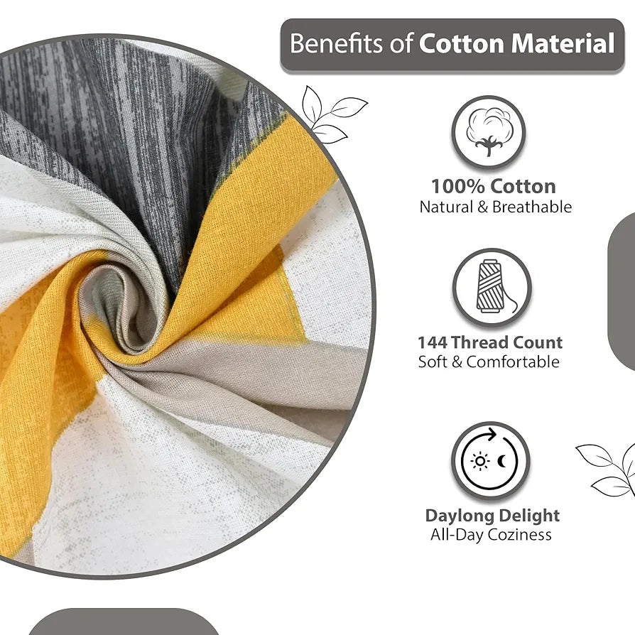 Divine Casa 144 TC Abstract Print Cotton Bedsheets for King Size Bed with 2 Pillow Covers 