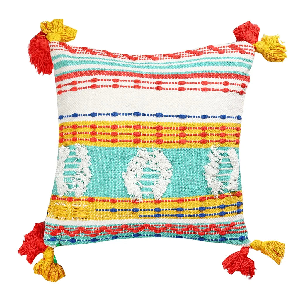 SASHAA WORLD 100% Cotton Handwoven Decorative Cushion Cover with Zipper | Multi-Colored Zigzag Pattern | Perfect Cushion Cover for Bedroom, Living Room, Sofa, Couch | 45x45cm