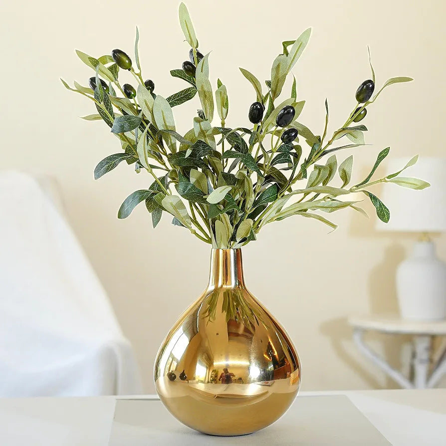 Behoma Metal Golden Flower Vase for Home Decor Bedroom Living Room Office Wedding | Table Decorative Item for Festivals Birthday Gold Tall Vase 