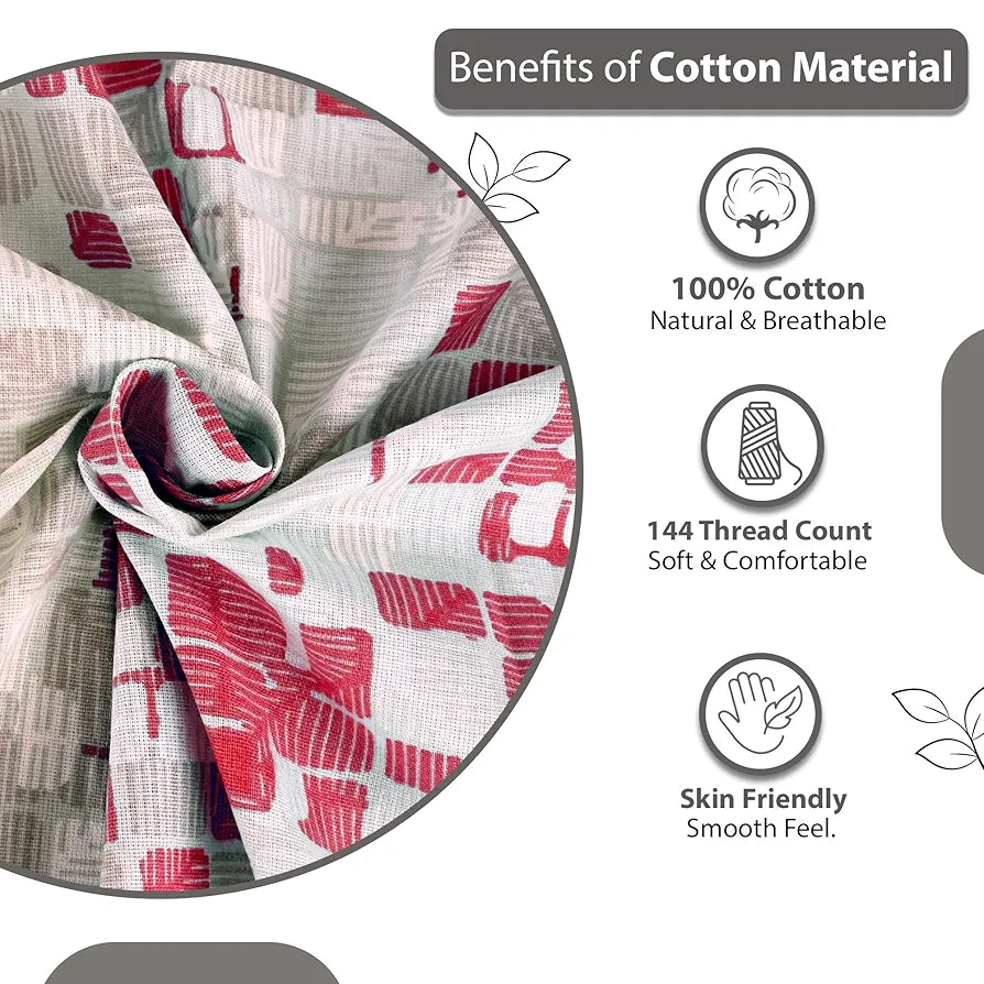 Divine Casa 144 TC 100% Pure Cotton Queen Size Double Bed Bedsheet with 2 Pillow Covers | Soft, Durable & All-Weather Comfortable Easy Care Sheet | Size 222 x 254 CM | Geometric Pixel | Red White
