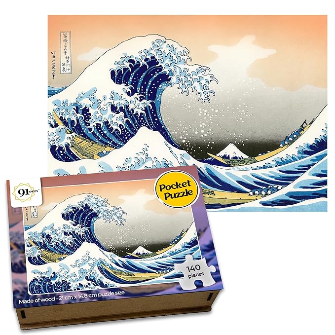 91knots Hokusai's the Great Wave Off Kanagawa Wooden Jigsaw Puzzle