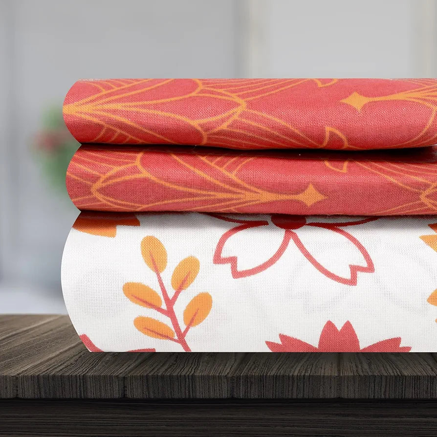 Divine Casa Double Size Bedsheet for Double Bed, 144 TC Pure Cotton Queen Size with 2 Pillow Covers | 222 by 254 cm | Floral | Rust White