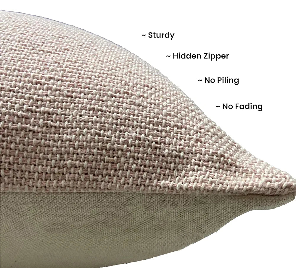 SAJAVAT HOME Cotton Cushion Cover 16X16 Inches  – Soft Decorative Cushion Cover for Sofa, Bed, or Chair –Beige & Oyster Pink, Pack of 1