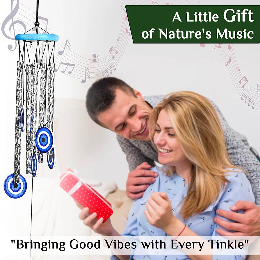 ZAICUS 27-Inch Turkish Evil Eye Wind Chimes – Metal Hanging Décor for Home, Balcony, Living Room & Entrance – Positive Energy & Housewarming Gift for Women 
