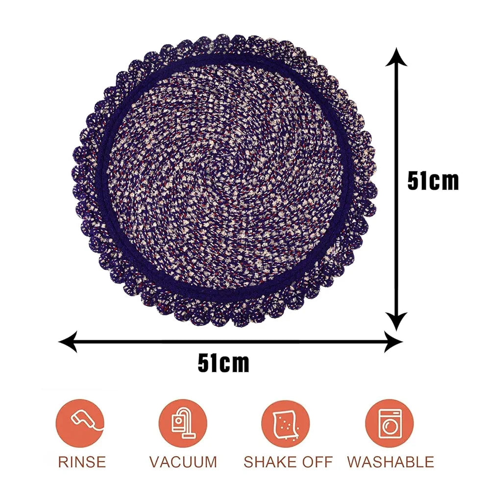 Kuber Industries Round Shape Feather Door Mat - Cotton Reversible for Kitchen and Home - 20 Inch Large Purple