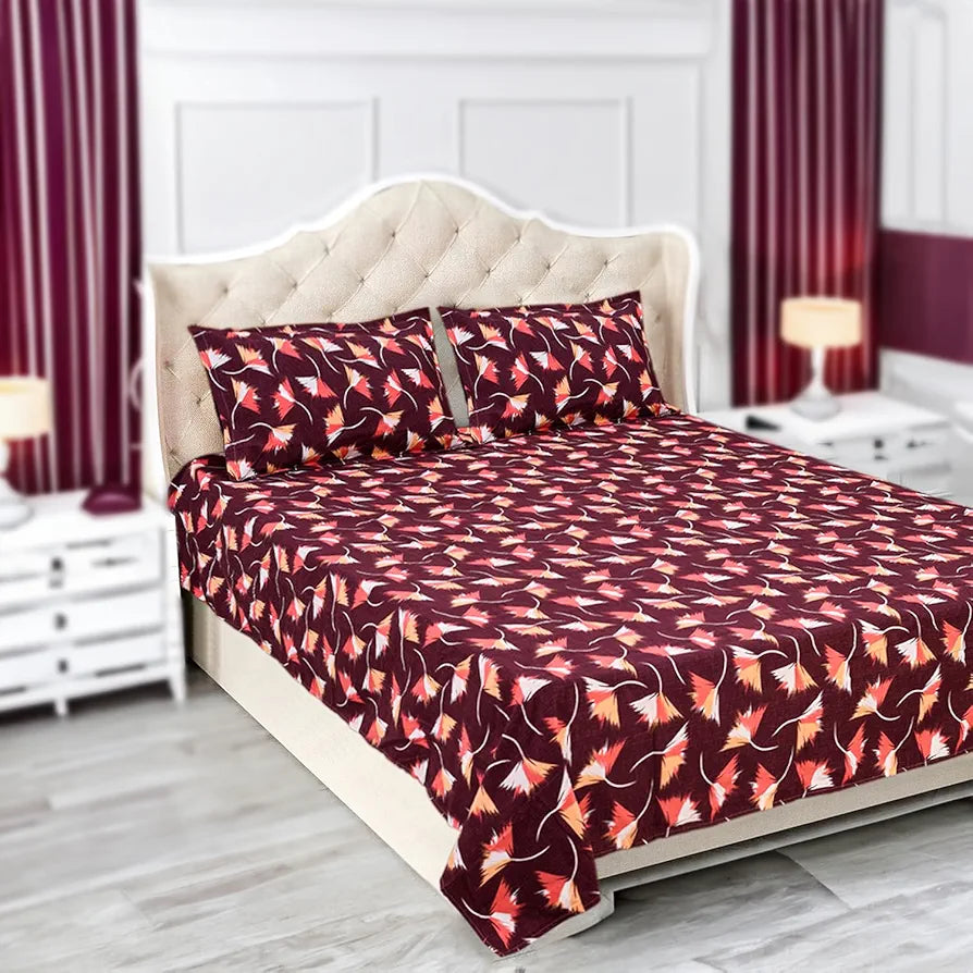 Status Contract Spring Summer Collection-2024 Cotton Rich Double Bedsheet with 2 Pillow Covers for Bed Room, Home, Hotel-120 GSM , 120 Tc