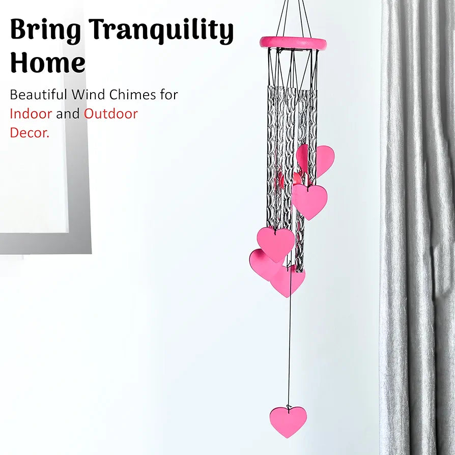 ZAICUS Pink Heart Wind Chime - Heart-Shaped Hanging Décor - Wind Chime for Home - Home Decor Items for Valentine’s Day & Special Moments