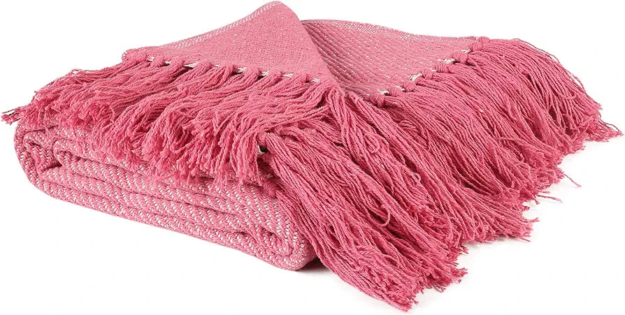 Cazimo Soft 100% Cotton Throw Blanket with Tassel Fringes, Soft Wrinkle & Fade Resistant, All Seasons, Blanket for Living Room, Sofa, Bed & Chair, Pack of 1, 50x60 Inches 