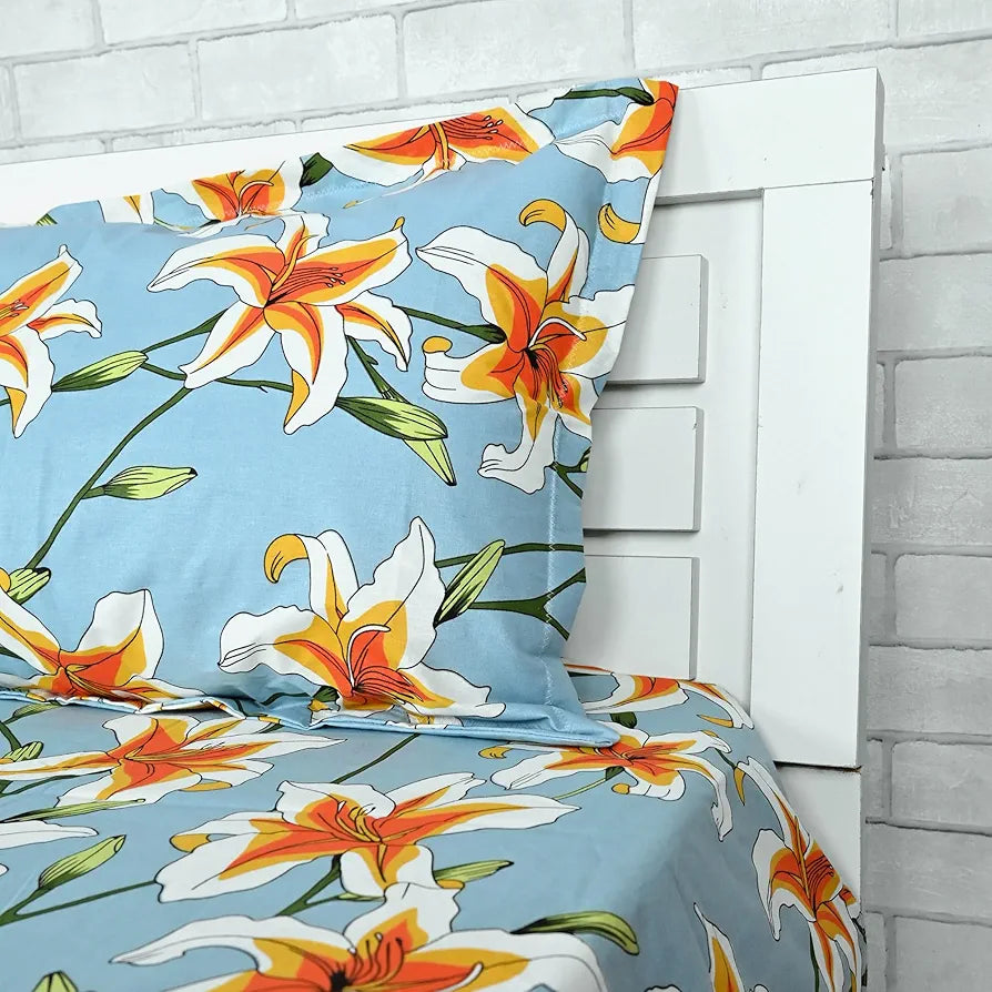 Divine Casa 100% Cotton Bedsheet for Single Bed, 144 TC Bedsheet Single Size Bed Cotton with 1 Pillow Cover 
