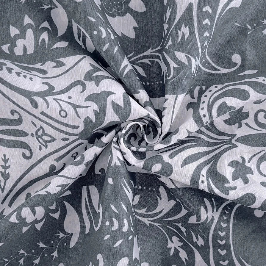 Divine Casa 100% Cotton 144 TC King Size Bedsheet with 2 Pillow Covers | 270 by 270 cm | Grey & Blue | Floral