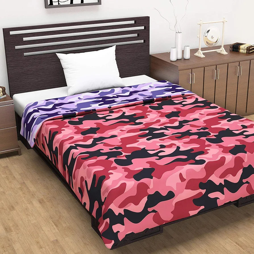 Divine Casa 120 GSM Microfiber Single Dohar | Soft & Lightweight Throw Blanket | Cozy & Breathable | All-Season Comfort | 210 x 140 CM | Camouflage Pattern | Wild Orchid