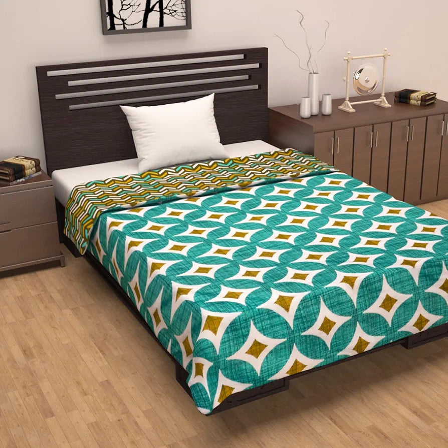 Divine Casa Cambric Cotton Single Bed Dohar 3 Layer dohar with Flannel Inside Reversible Both Sides Usable Blanket | TC - 120