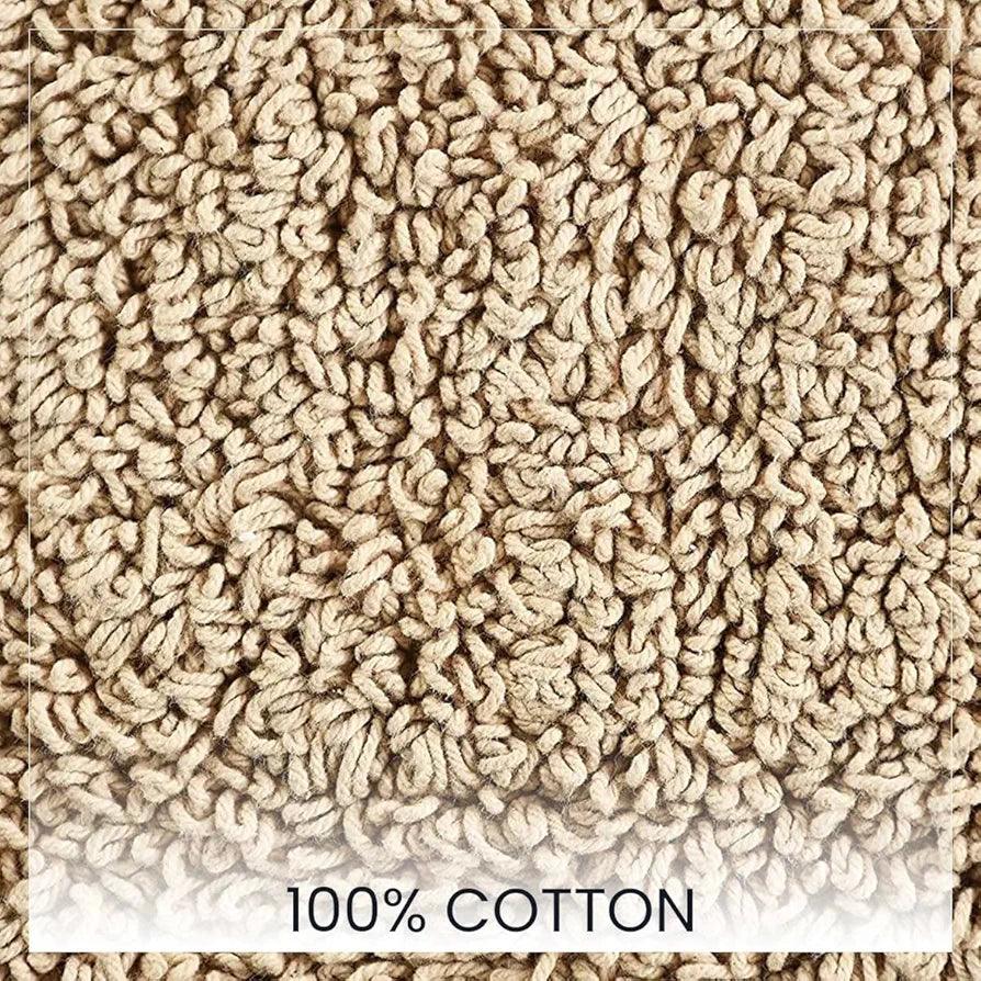 SASHAA WORLD Super Soft Reversible Bath Mat/Bathroom Rug from Crochet Collection | Oval-Shaped with Crochet Border | Ideal for Tub, Shower, Sink, or Vanity | 40 x 60 cm, Beige