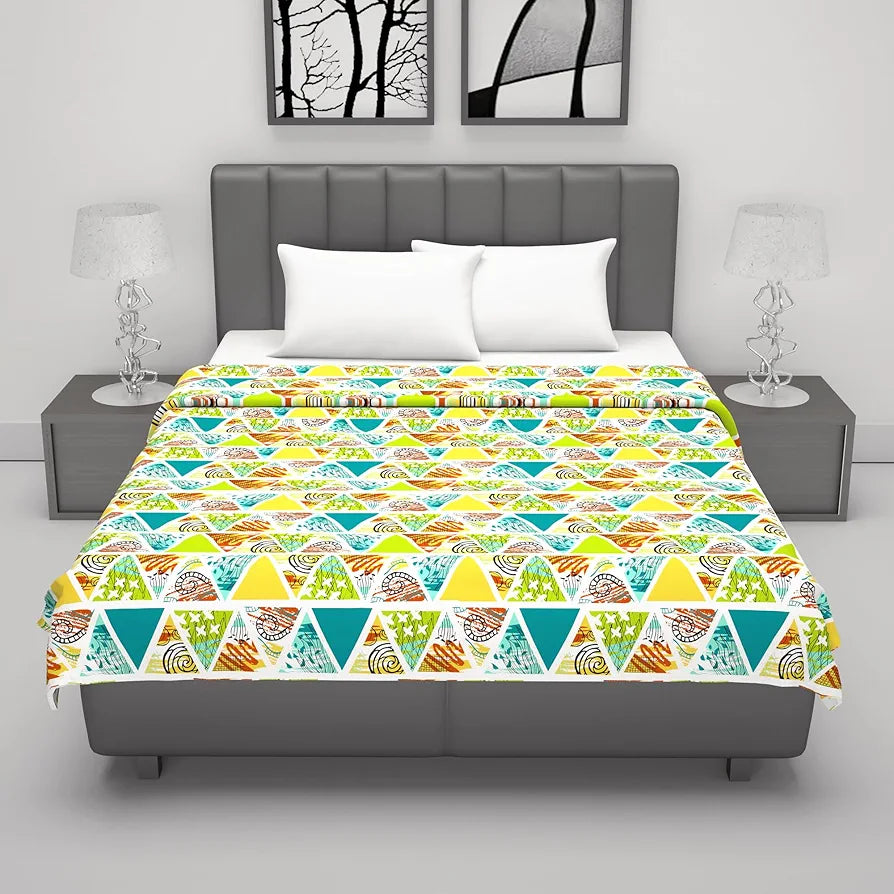 Divine Casa 100% Cotton Double Bed Dohar | Lightweight AC Blanket | Soft & Breathable Summer Quilt | Reversible Geometric Design | 205 x 220 CM, Lime Punch