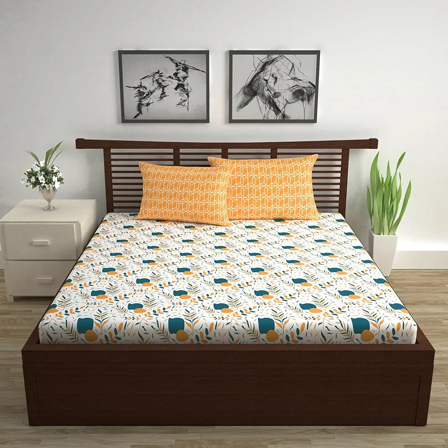 Divine Casa 144 TC Cotton Bedsheet for Double Bed with 2 Pillow Cover 