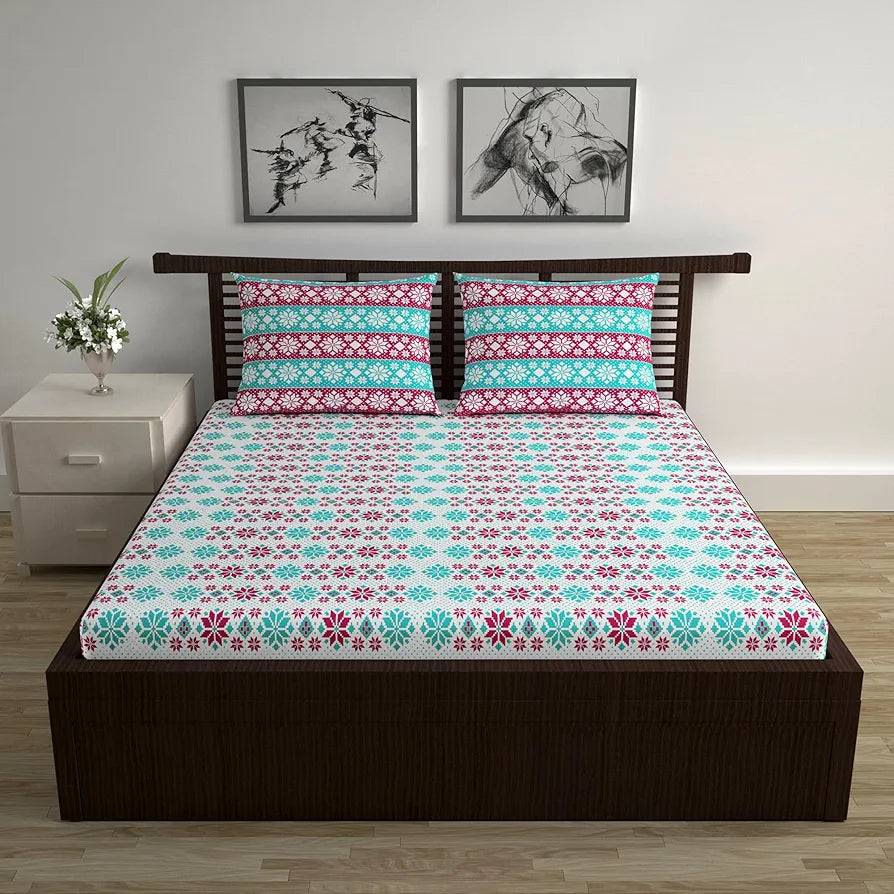 Divine Casa Poly Cotton Double Fitted Elastic Bedsheet | Wrinkle-Free & Breathable | Durable, Soft & Comfortable Bed Sheet with Elastic Corners for Double Bed