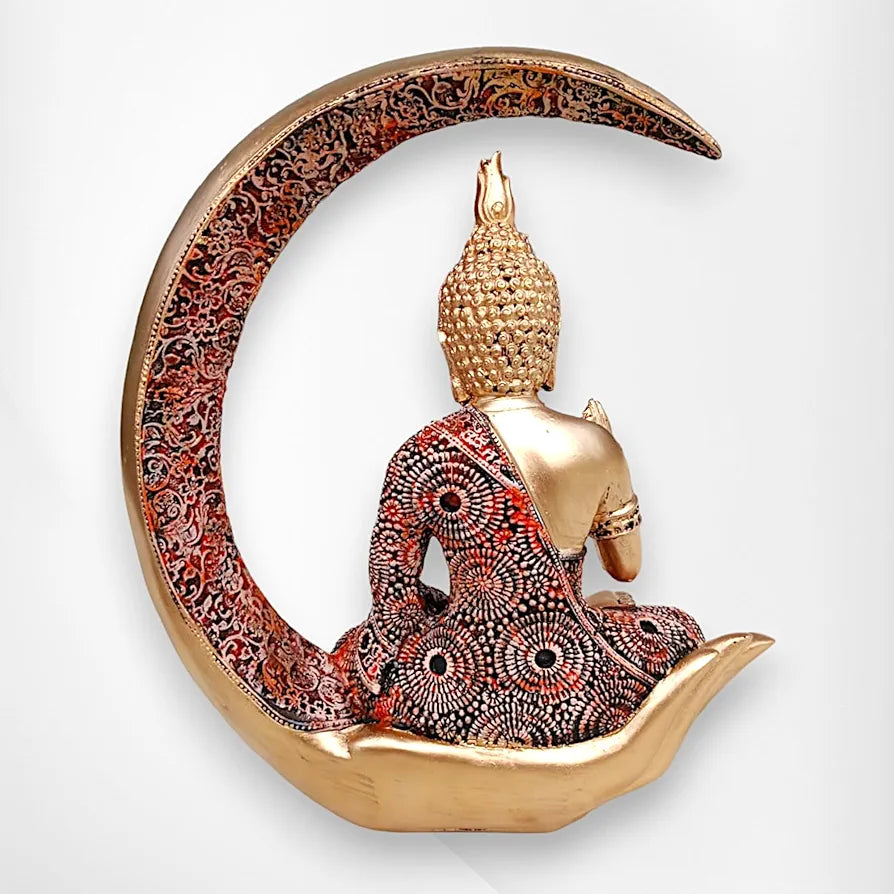 NEELAYA Antique Meditating Moon Buddha Showpiece | Polyresin Statue for Home Decor, Living Room, Office | Housewarming, Gifting 