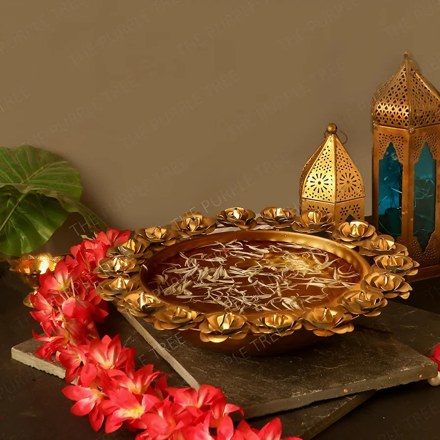 The Purple Tree Beautiful Handcrafted Rose Urli Bowl for Diwali  Decorative Bowl for Floating Flowers and Tea Light Candles Home, Traditional Urli Bowl, Diwali Urli