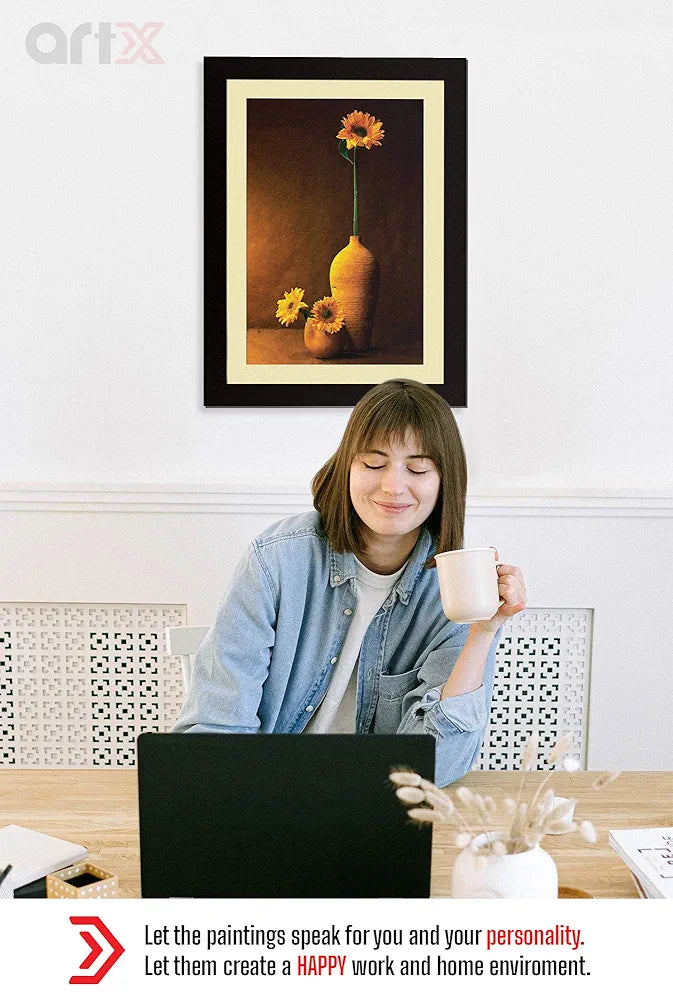 ArtX Paper Premium Sunflower With Vase Wall Art Painting, Multicolor, Floral, 18X24 in, Set of 1