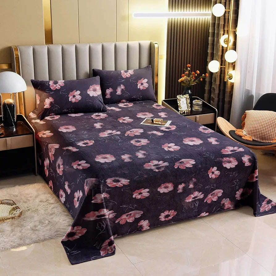 Cloth Fusion 190 TC Warm Winter Bedsheet for Double Bed King Size with 2 Pillow Covers, Cozy Woolen Bedsheets for Double Bed 