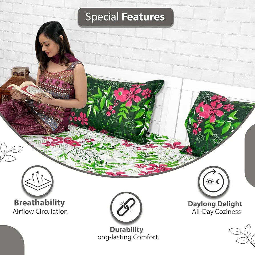 Divine Casa 144 TC Cotton Bedsheet for Double Bed with 2 Pillow Cover 