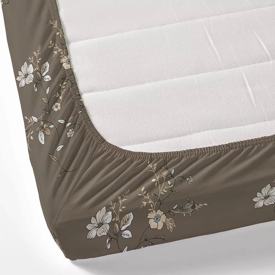 Dreamscape Microfibre Wrinkle & Fade Resistant Fitted Bedsheet for King Bed, 140TC, 1 Fitted Bed Sheet  with 2 Pillow Covers, Dk. Brown