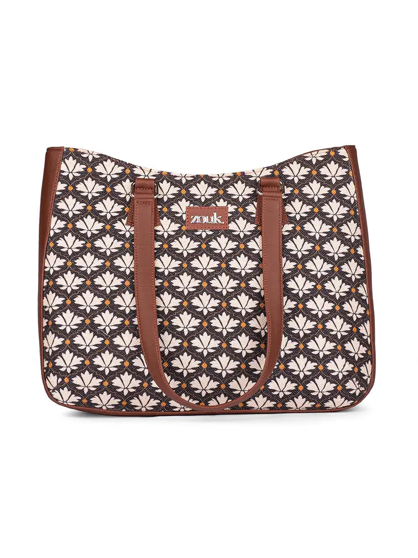 ZOUK Women's Getaway Handbag | Jute | Vegan Leather Handcrafted Tote Bag