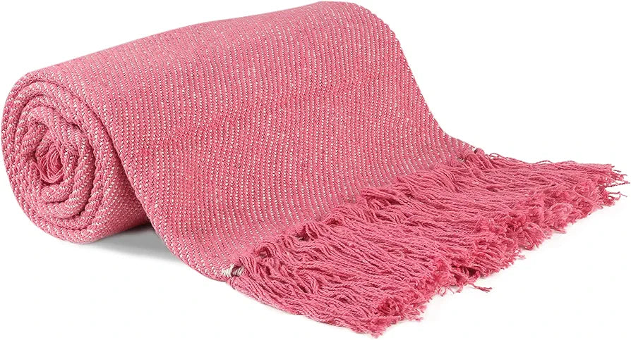 Cazimo Soft 100% Cotton Throw Blanket with Tassel Fringes, Soft Wrinkle & Fade Resistant, All Seasons, Blanket for Living Room, Sofa, Bed & Chair, Pack of 1, 50x60 Inches 