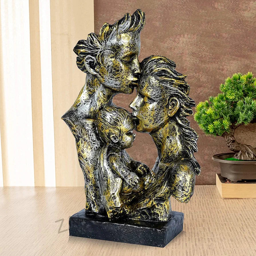 zart Mother & Father With Child Love Statue Showpiece For Home Decor & Gifting, 4.2 x 6 Centimeters, Copper