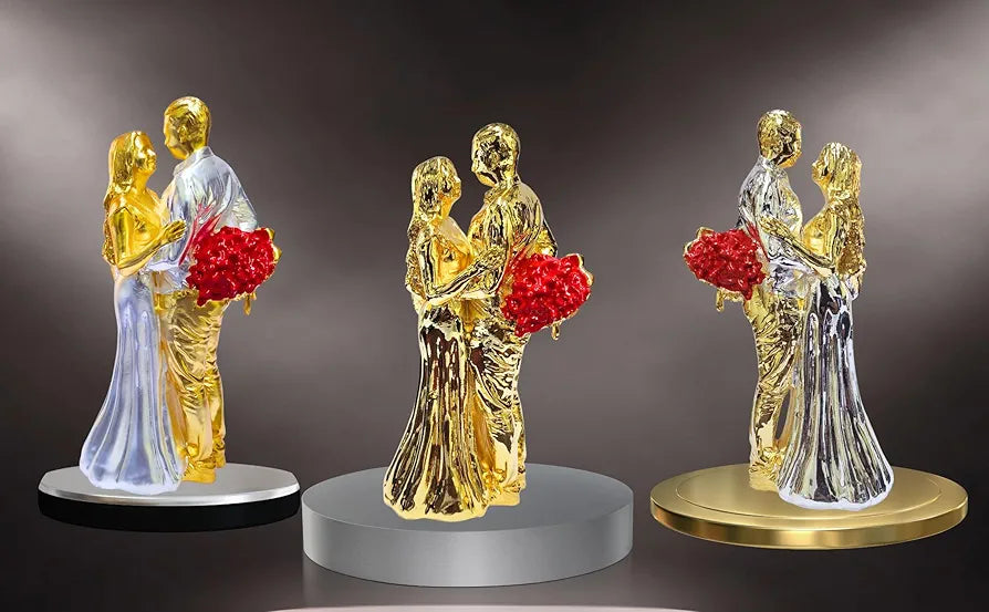 Gold Art India Couple Figurine Gold-Silver Plated Finish | Romantic Home & Office Décor | Valentine Gift for Girlfriend & Boy Friend | Anniversary, Wedding Gift