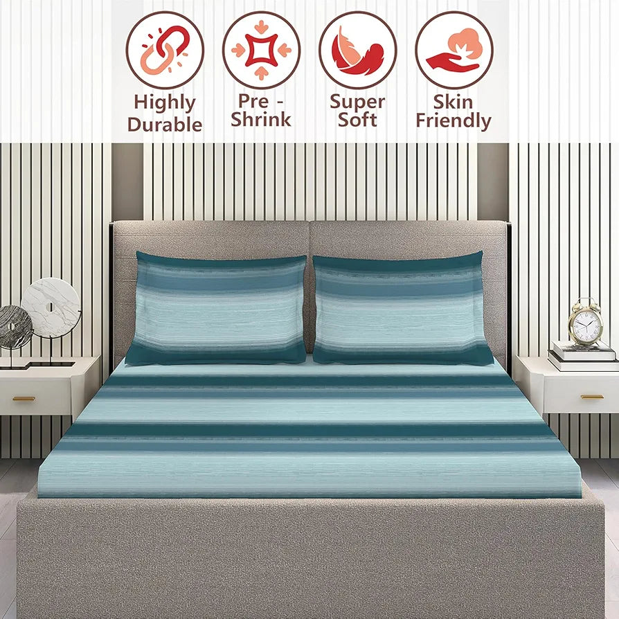 Layers Duracount Bedsheet Set for All Seasons - Lightweight, Moisture Absorbent, Machine Washable & Easy to Care - Gift for Housewarming & More - 225 CVC - King Size 