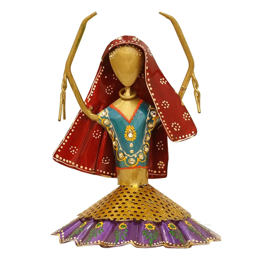 Kraftskala Set of 3 Kalbeliya Dancers Metal Decor Items for Living Room Showcase, Bedroom, Tabletop Decor, Traditional Rajasthani Dancers Decorative Showpieces 