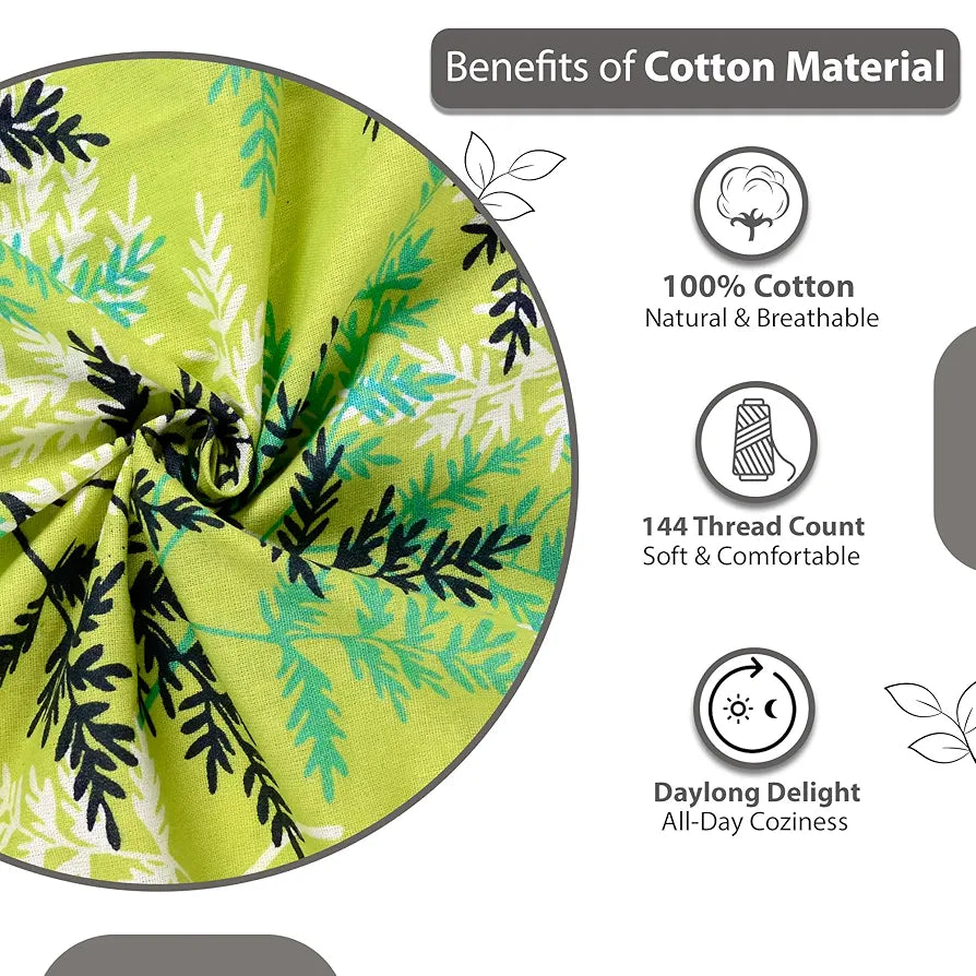Divine Casa 144 TC 100% Cotton Double Bedsheet with 2 Pillow Covers | Skin-Friendly Fabric for Everyday Comfort | 254 X 222 CM | Floral Pattern | Lime Breeze