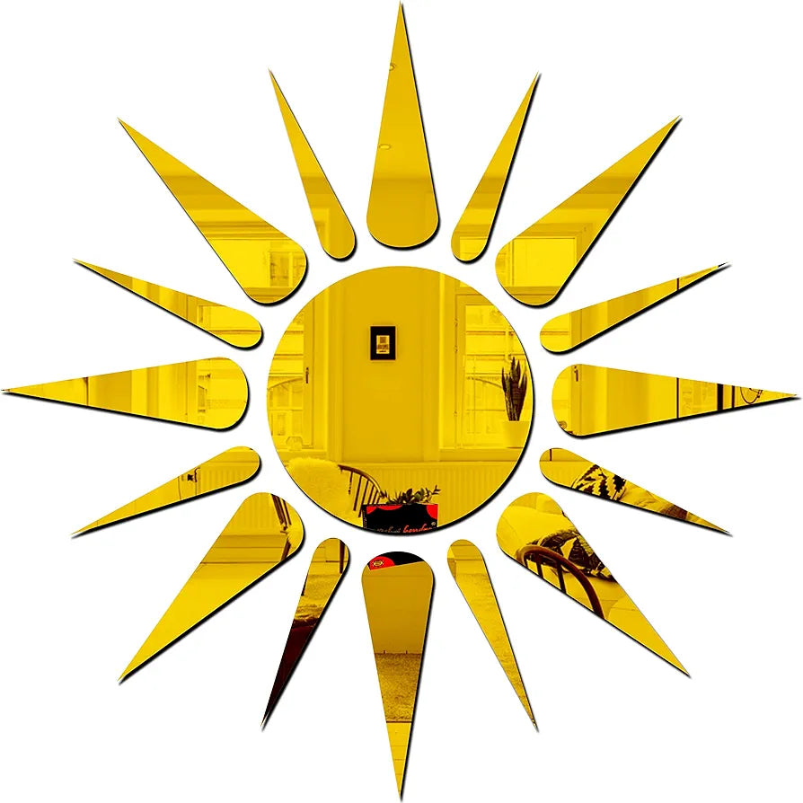 Bikri Kendra - Sun Golden  Mirror Stickers for Wall, Acrylic Mirror Wall Decor Sticker, Acrylic Stickers, Self Adhesive Sticker Wall Stickers for Hall Room, Bedroom.