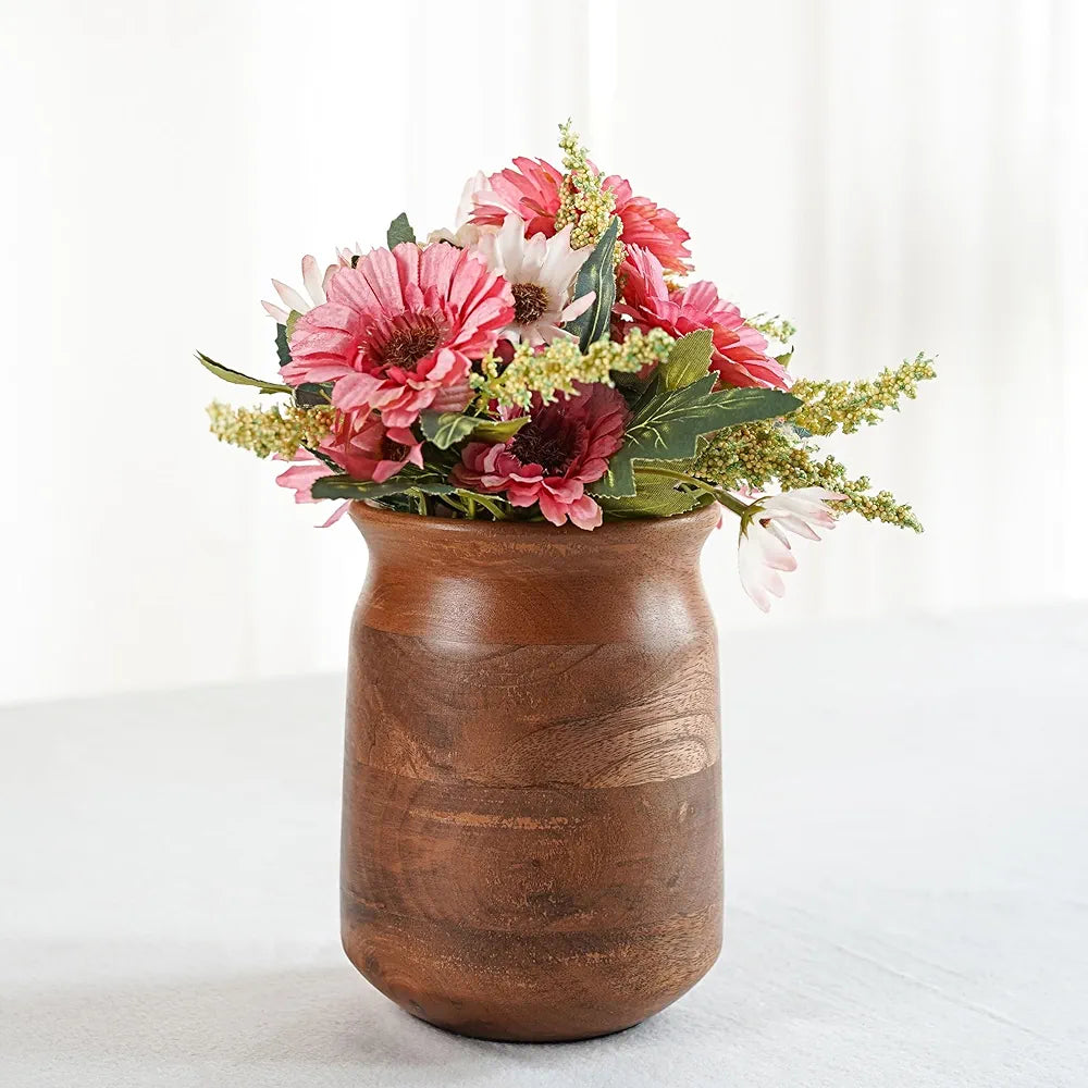 Behoma Flower Vase, Jar Shape Mango Wood Vases for Flowers for Decor Home Living Room Kitchen Office, Walnut Brown Finish | Height - 6.1 inch 