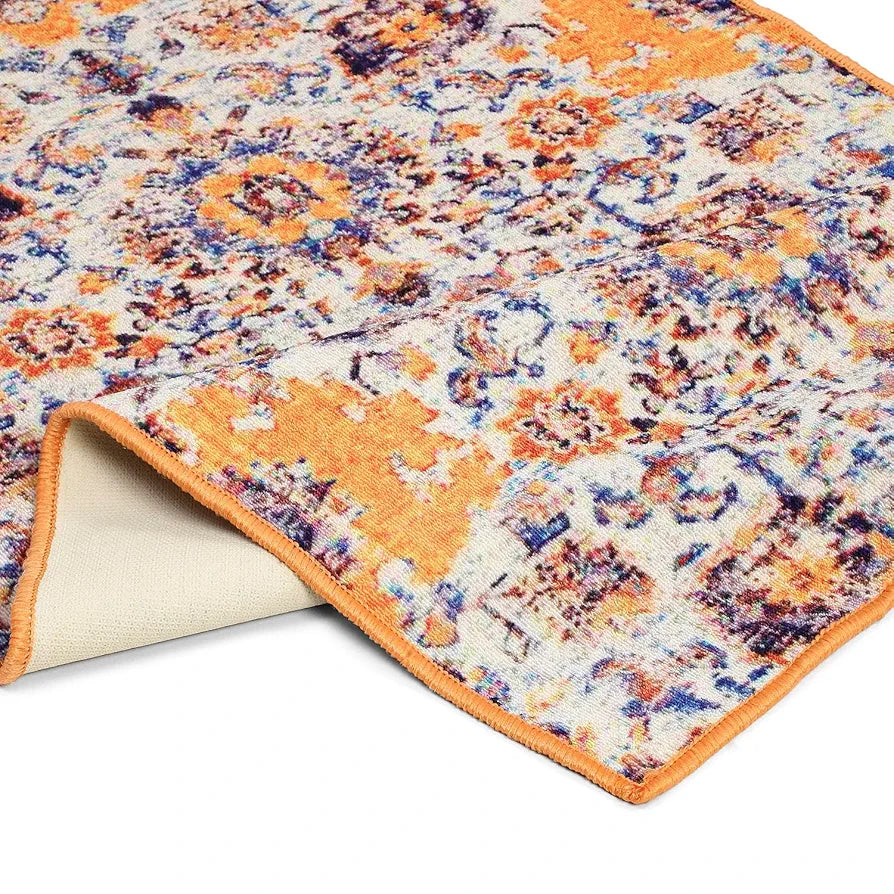 Status Contract Polyester Printed Vintage Persian Carpet Rug Runner with Anti Slip Backing, 5 x 7 Feet, Multicolour