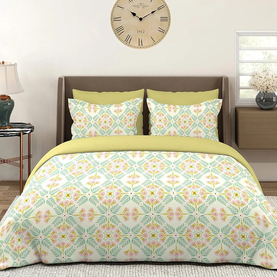 Layers Basicx 100% Cotton Bedsheet Set for All Seasons - Lightweight, Moisture Absorbent, Machine Washable & Easy to Care - Gift for Housewarming & More - 120 TC - Queen Size 