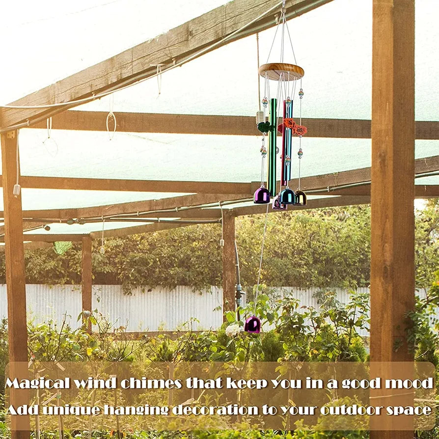 Lilone Brass Pipe And Bell Wind Chimes For Home Balcony Good Sound | Multi Color | 24 Inch Long
