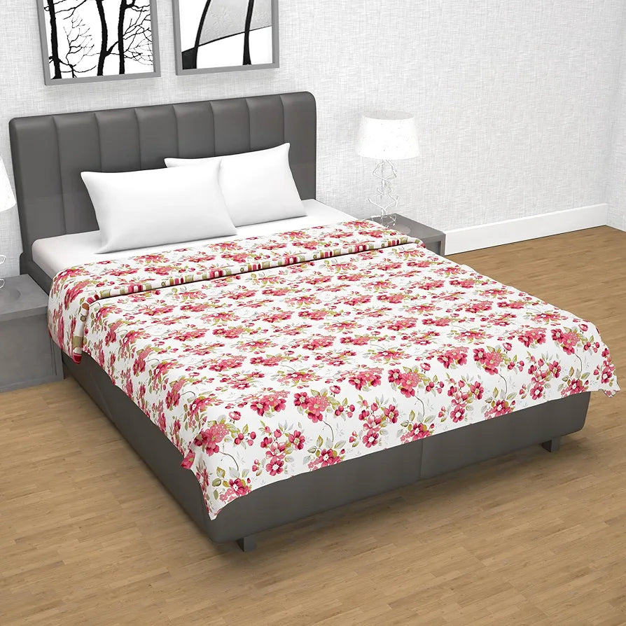 Divine Casa Floret 100% Cotton Double Dohar | 120 GSM | Soft & Lightweight Throw Blanket | Reversible Design | Cozy & Breathable Bedding | All-Season Comfort | 220 x 205 CM, Rosy Retreat