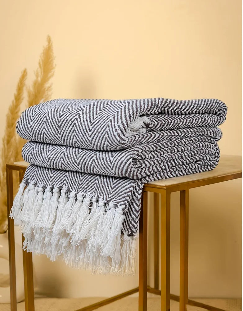 SAJAVAT HOME Hand-Knitted Pure Cotton 3 Seater Sofa Throw | 80x52 Inches/204x132 Cm | Brown Throw for Sofa, Bed, Chair & Travel - Ideal for All Season | Pack of 1